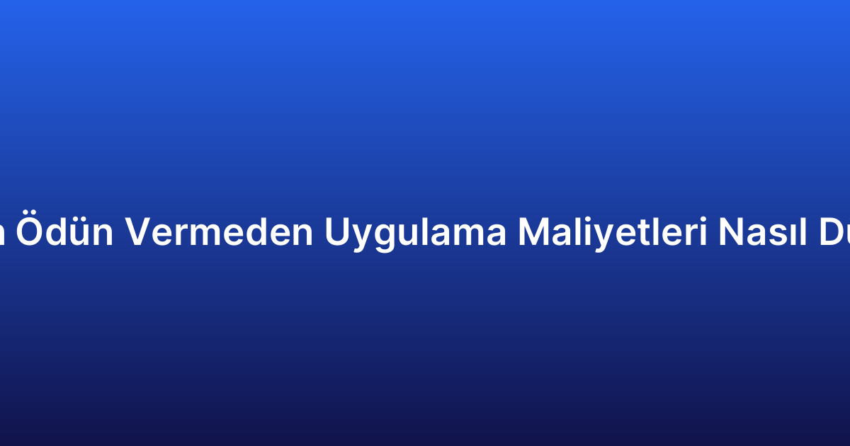 Kaliteden Ödün Vermeden Uygulama Maliyetleri Nasıl Düşürülür?
